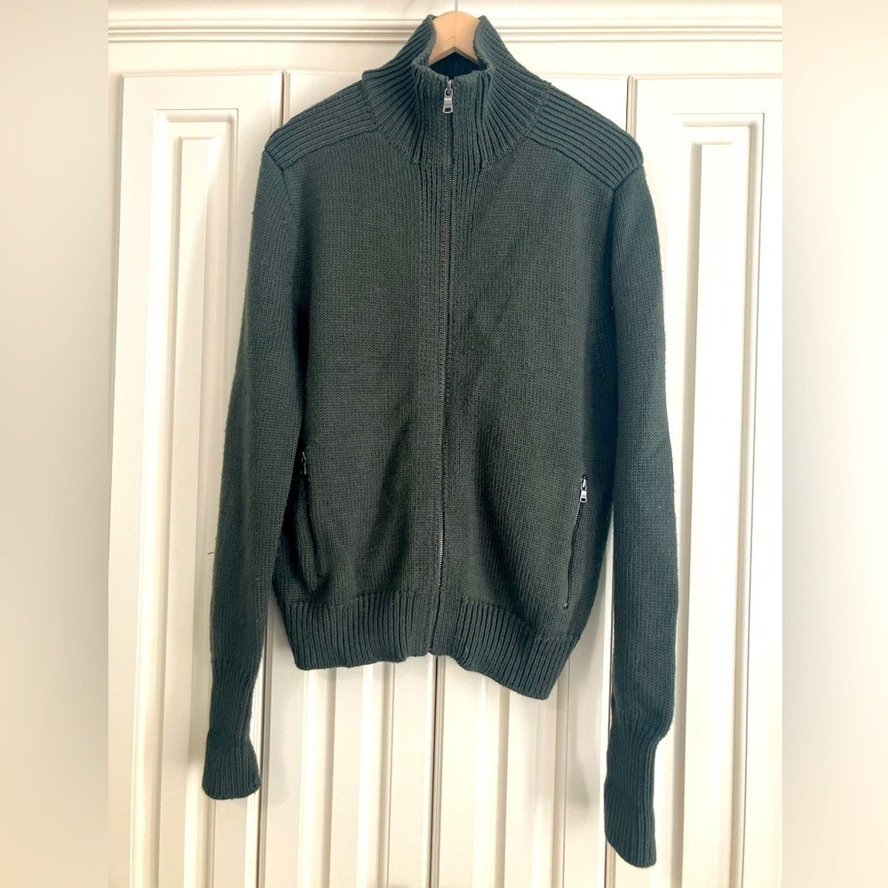 Express‎ Wool Blend Green Zip Up Mock Turtleneck Knit Sweater Jacket Zip Medium